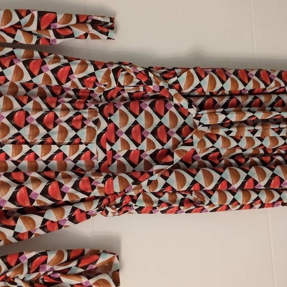 Iman 60's Boho Retro Pattern Stretchy Jumpsuit Waist Tie Waist Size Large - Picture 3 of 11